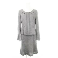 アンタイトル UNTITLED スカートスーツ セットアップ 上下 ノーカラージャケット ひざ丈スカート ジャージー生地 ストレッチ 3 L グレー /AH21 ■GY99