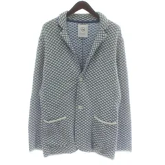 ジェイダブリューオー JWO テーラードジャケット ニット シングル 2B 総柄 50 青 ブルー 白 ホワイト /XZ ■GY99