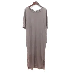 プラステ PLST ワンピース ロング プリント 五分袖 M 茶 ブラウン /MN