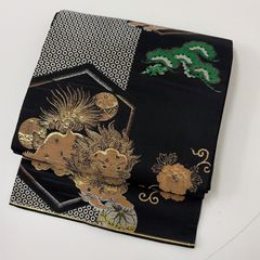名古屋帯 アンティーク調 獅子 松竹梅 雪輪 金糸 銀糸 着物 013tz