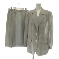 バーバリー BURBERRY スーツ セットアップ 上下 テーラードジャケット シングル 2B 背抜き 肩パッド タイトスカート ひざ丈 チェック柄 ウール 13ABR XL グレー /XZ ■GY18