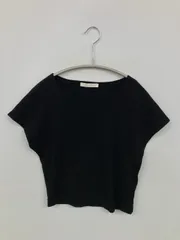 ZARA ザラ Tシャツ/カットソー USA L ブラック 無地 ショート丈 半袖 クルーネック(丸首)