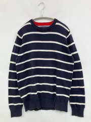 TOMMY HILFIGER トミーヒルフィガー ニット/セーター S ネイビー ニット ボーダー柄 ミドル丈 長袖 クルーネック(丸首)