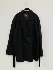 ZARA ザラ テーラードジャケット USA M ブラック 無地 ミドル丈 フードなし ダブル