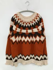 ニット/セーター F レッド その他総柄 ミドル丈 長袖 クルーネック(丸首)