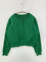 カーディガン/ボレロ グリーン ニット 無地 ショート丈 長袖