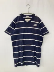 Abercrombie & Fitch アバクロンビーアンドフィッチ Tシャツ/カットソー M ネイビー ボーダー柄 ワンポイント ブランドロゴ ミドル丈 半袖 Vネック