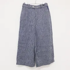 Pal'las Palace　パラスパレス　ワイドパンツ　クロップド丈　ストライプ　ヒッコリー　リネン　ブルー　日本製　レディース　2　b00788のサムネイル