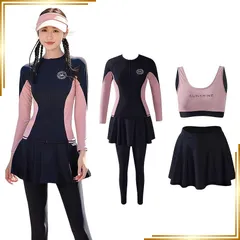 【新品】 [Ｋａｙｉｙａｓｕ] 水着 レディース ラッシュガード セパレート 体型カバー 大きいサイズ UVカット 長袖 通気性 吸汗速乾 シンプル オシャレ 無地 スイム ヨガ プール ビーチ 水陸両用 S-4L(3XL ピンク(4点セット)) 0