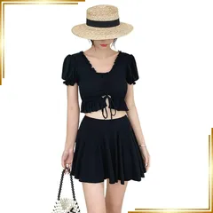 【新品】 [Winsuteki] 水着 レディース ビキニ スカート ショートパンツ 3点セット 2WAY着られる ハイウエスト 体型カバー ビスチェ風 バスト盛れる フレア フリル かわいい 女性 セパレート 温泉水着 (7003,L) 0