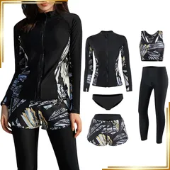 【新品】 [Adigaber] 水着 レディース フィットネス 体型カバー ラッシュガード 5点セット 長袖 レギンス UVカット 水陸両用 1