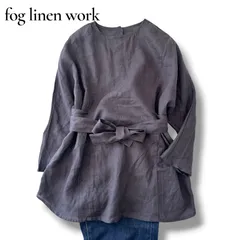 フォグリネンワーク fog linen work KAMILA チュニック リネン ブラウス ウエストリボン ダークグレー スミクロ 麻 ナチュラル レディース 美品 6A013のサムネイル