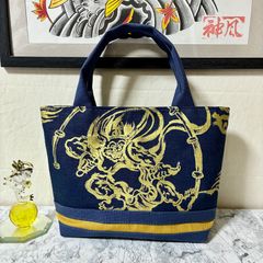 和柄ミニトートバッグ 龍 ブラック Dカン付き ハンドメイド ストリート