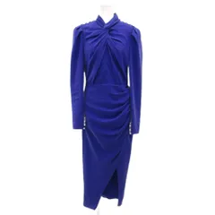 セルフポートレイト self-portrait ドレス ワンピース 長袖 ビジュー ドレープ US4 UK8 青 ブルー /JS ■GY19