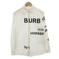 バーバリー BURBERRY シャツ カジュアル XS 白 ホワイト 黒 ブラック 長袖 文字プリント レギュラーカラー 8023776 /FF ■GY18