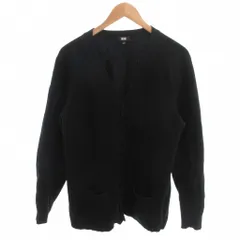 ユニクロ UNIQLO カーディガン ニット ウール XL 黒 ブラック Vネック 長袖 ポケット付き /SJ ■ECF001