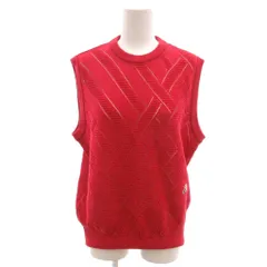 ブラック&ホワイト BLACK&WHITE 美品 ニットベスト 麻 リネン M 赤 レッド 幾何学模様 クルーネック /SJ ■ECF001