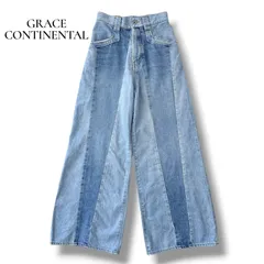グレースコンチネンタル GRACE CONTINENTAL 切替 ワイド デニム パンツ サックス 36 S 日本製 綿100% ロング 美脚 レディース 定価3.9万 美品 6A008のサムネイル