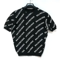 BALENCIAGA バレンシアガ ロゴ 総柄 オールオーバー ロゴ クルーネック ショートスリーブ ニット トップス ブラック XSサイズ 695449 T3234 新品未使用のサムネイル
