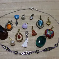 KT76 【豪華15点セット】ヴィンテージ ネックレス ペンダントトップ 象嵌 七宝焼 レトロ
