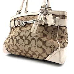 COACH y2k signature humptons canvas leather handbag コーチ シグネチャー柄 ハンプトンズ キャリーオール ハンドバッグ キャンバスレザー素材 ベージュカーキ ストラップ付き 男女兼用 メンズ レディース
