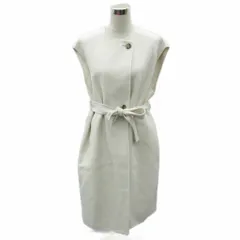 23区 オンワード樫山 ジャケット ベスト 38 オフホワイト 前開き ラウンドネック ベルト付き ロング丈 /YS7 ■ECD001