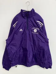 adidas アディダス ナイロンジャケット O パープル ブランドロゴ ライン柄 フードなし