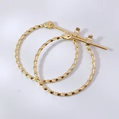 18金 K18 デザインフープピアス レディース 0.96g Z603