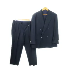 ミラショーン mila schon ダブルスーツ スリーピース 3ピース セットアップ テーラードジャケット 背抜き ベスト スラックス ストライプ 紺 ネイビー /MN4 ■GY99