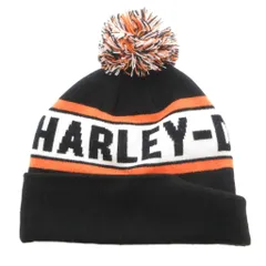 ハーレーダビッドソン HARLEY DAVIDSON 美品 ニット帽 ニットキャップ ビーニー ロゴ ポンポン 黒 ブラック /AE ■GY12