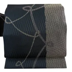 【美品】 名古屋帯 秀品 幾何学模様 黒 正絹 【中古】