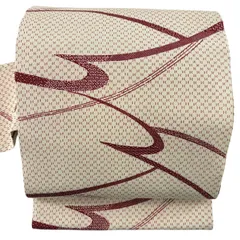 【美品】 名古屋帯 優品 幾何学 ベージュ 正絹 【中古】