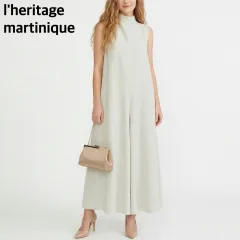 美品 l'heritage martinique レリタージュ マルティニーク オールインワン ワイド ドレープ ライトグレー グレージュ レディース フリーサイズ お呼ばれ オフィス ノースリーブ サロペット ゆったり ハイネック 上品 体型カバーのサムネイル