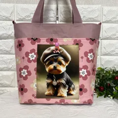 [464]可愛いヨーキーちゃん♡ポケットいっぱいトート(持ち手長め・Dカン付き)