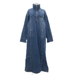 キュアノス Q.anos デニムワンピース F ライトインディゴブルー スタンドカラー ハーフジップ ロング丈 /ML ■GY06