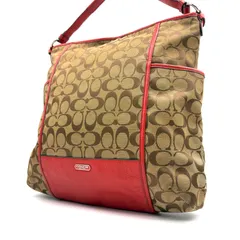 COACH y2k signature park hobo oneshoulderbag コーチ シグネチャー柄 パーク ホーボー ワンショルダーバッグ 型番F30341 キャンバスレザー素材 ベージュレッド A4収容可能 男女兼用 メンズ レディース