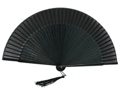 【特価商品】(Black) 日本の女性の完全な竹の扇子、中国風の女性用扇子、着物ダンス、6インチの小さな扇子、折りたたみタッセル、チャイナドレスパフォーマンス、中空扇子、骨太極拳扇子