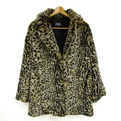 ザラ フェイクファーブルゾン ファーコート ジャケット アニマル柄 アウター レディース USA Sサイズ ベージュ×ブラック ZARA 【中古】