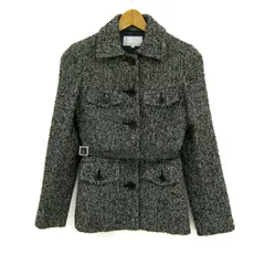 エムプルミエ ステンカラーコート ウール/モヘヤ混 ブランド アウター 黒 レディース 34サイズ ブラック×ベージュ M-premier 【中古】