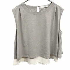 【新品/付属品無し】LOWRYS FARM ノースリーブカットソー 裾シフォン 裏地付き 無地 ポリなど L 杢グレー系×ベージュ レディース