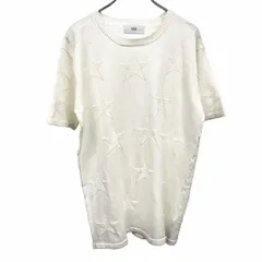 【新品/訳アリ】[印象NB] AZUL by moussy 薄手 ニット セーター ジャカードの星柄 半袖 ポリ×ナイロン×アクリル×毛 M オフホワイト メンズ