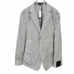 【新品/訳アリ】[印象NB] BANANA REPUBLIC バナナリパブリック テーラードジャケット メンズ 40 ブルー 青×オフホワイト 綿100% 身頃裏地は無し 2つボタン留め 肩パッドは無し サイドベンツ 内ポケット×２ ストライプ 袖裏地付きのサムネイル