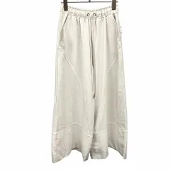 【新品/訳アリ】Bou Jeloud フレア ワイドパンツ ウエストゴム 無地 裏地付き ポリ×麻×レーヨン 38 ナチュラルベージュ レディース