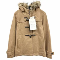 【新品/訳アリ】[印象NB] earth music＆ecology ショート丈 ダッフルコート チェック柄裏地 ファー脱着可 毛×ポリなど M ベージュ レディース