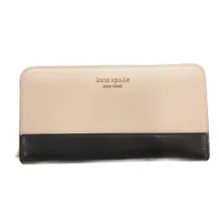 ケイトスペード KATE SPADE 長財布 ウォレット ラウンドファスナー ロゴ レザー バイカラー ベージュ ブラック /FF
