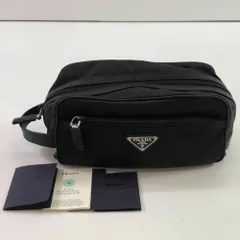 04w6475∞※【中古】 PRADA プラダ Re-Nylon x サフィアーノレザー トラベルポーチ セカンドバッグ リナイロン ブラック【八王子店】