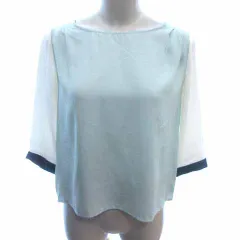 アーバンリサーチ URBAN RESEARCH ブラウス 切替 七分袖 ONE 水色 ライトブルー 白 ホワイト /YK