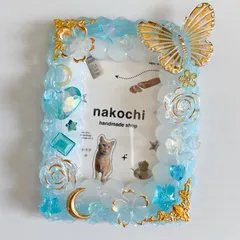 水色×ゴールド　ホイップデコ　トレカケースデコ