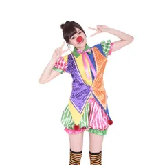 新品 A&TCollection キングダムピエロ 赤鼻付き3点セット Mサイズ コスプレ コスチューム レディース ピエロ ジャグリング サーカス コスプレ衣装 仮装 ハロウィン