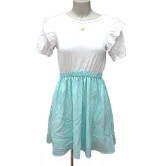 ジェニィラブ JENNI love ワンピース フレア ミニ ドッキング ドット 半袖 150cm 白 ホワイト 緑 ミントグリーン /YK ●RY